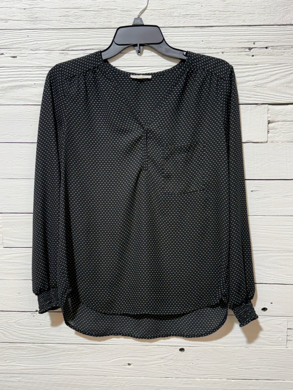 Pleione Black Microdot Long-Sleeve Blouse